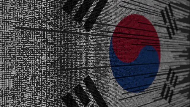 Program code and flag of South Korea. Korean digital technology or programming related loopable animation