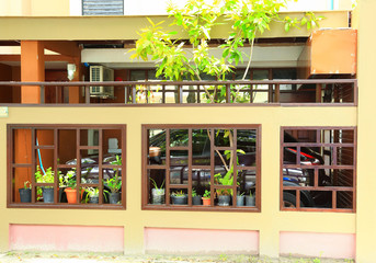 Great idea of private outdoog grarge or parking place decoration. Maldives, Hulhumale Island. 