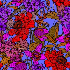 Foto op Plexiglas anti-reflex Seamless pattern with poppy, Peonies or roses flowers © polina21
