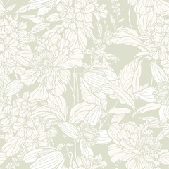Seamless pattern with poppy, Peonies or roses flowers