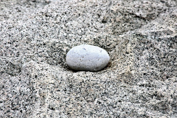 Fototapeta na wymiar Egg Shaped Stone Cradled in Granite Boulder