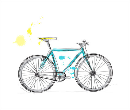 bicycle watercolor sketch. hand drawn city bike
