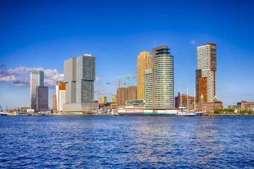 Papier Peint photo autocollant Pont Érasme Destinations de voyage. Vue sur le paysage urbain du port et du port de Rotterdam