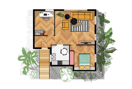 rendered floor plan. vector illustration. home house architectural drawing. interior design.