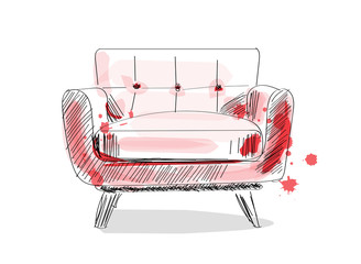 armchair sketch. hand drawn chair. vector furniture illustration. mid century modern interior design. 