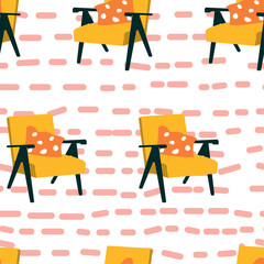 chair seamless pattern in trendy memphis style. 