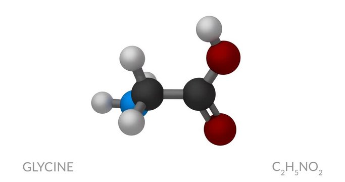Glycine molecule, rotating seamless loop, 3d animation, 4k 30fps