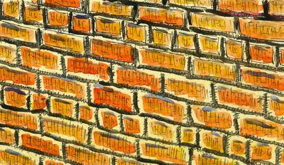 Watercolor background. Texture of a brick wall. Bright colors.