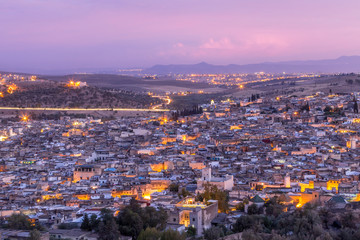 Sunset over the city of Fez in Morocco 