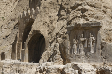 View of Taq Bostan, a famous rock relief of Sassanid Persia