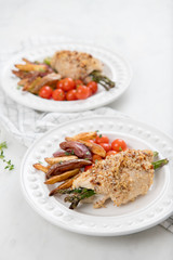Homemade Dinner of Chicken Stuffed with Asparagus