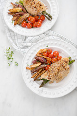 Homemade Dinner of Chicken Stuffed with Asparagus