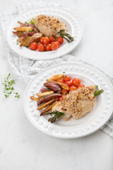 Homemade Dinner of Chicken Stuffed with Asparagus