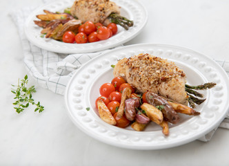Homemade Dinner of Chicken Stuffed with Asparagus