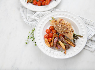 Homemade Dinner of Chicken Stuffed with Asparagus