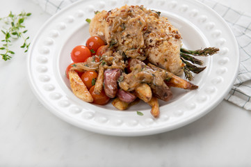Homemade Dinner of Chicken Stuffed with Asparagus
