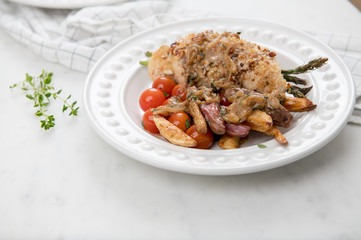 Homemade Dinner of Chicken Stuffed with Asparagus