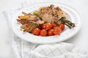 Homemade Dinner of Chicken Stuffed with Asparagus