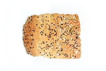 Whole wheat bread on white background