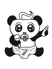 kind baby rassel schnuller windel kleines junges sitzend klein dick gesicht panda süß niedlich bär china asien schwarz weiß comic cartoon