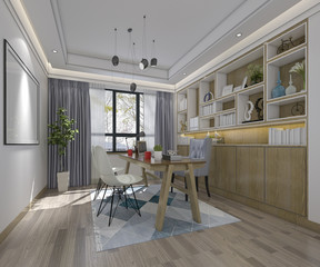 3d rendering modern wood minimal working room