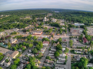 Fototapeta na wymiar Augusta is the Capitol of Maine. Aerial View taken from Drone in Summer