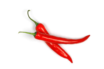 red chili pepper isolated on white background ,top vie,flate lay