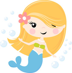 cute little mermaid illustration isolated on white, design for baby girl and children
