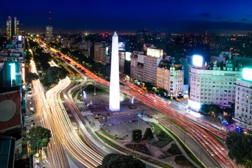 Zelfklevend Fotobehang Luchtfoto van Buenos Aires en 9 de julio avenue & 39 s nachts - Buenos Aires, Argentinië © diegograndi