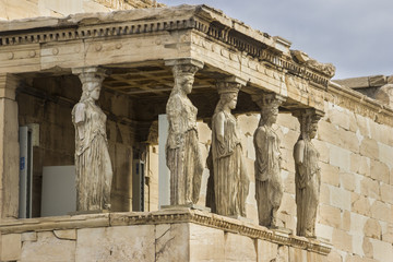 The famous Caryatids inside the Erecteion, Acropolis, Greece