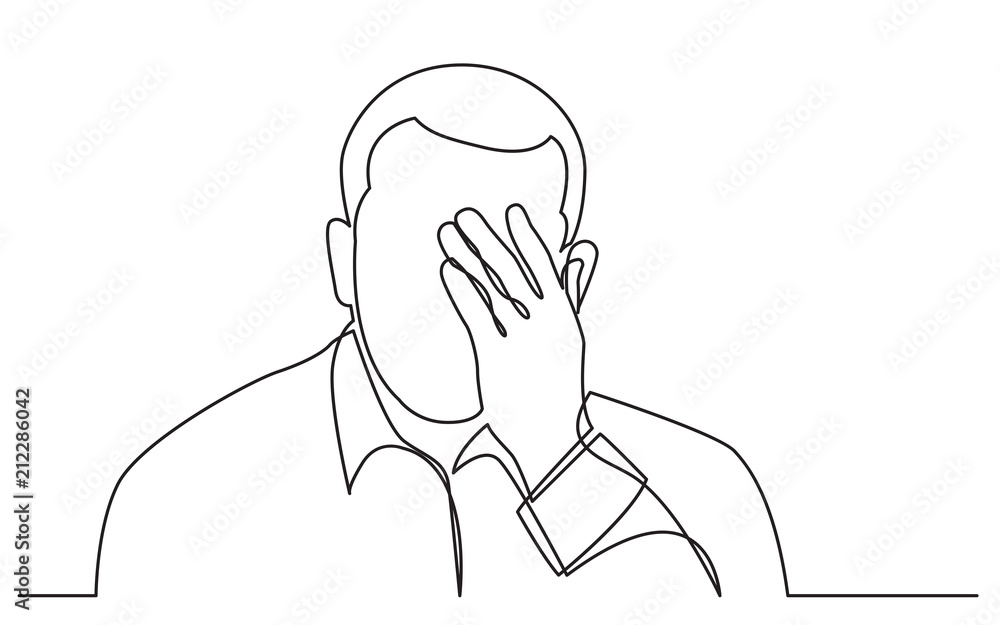 Poster continuous line drawing of man in deep depression