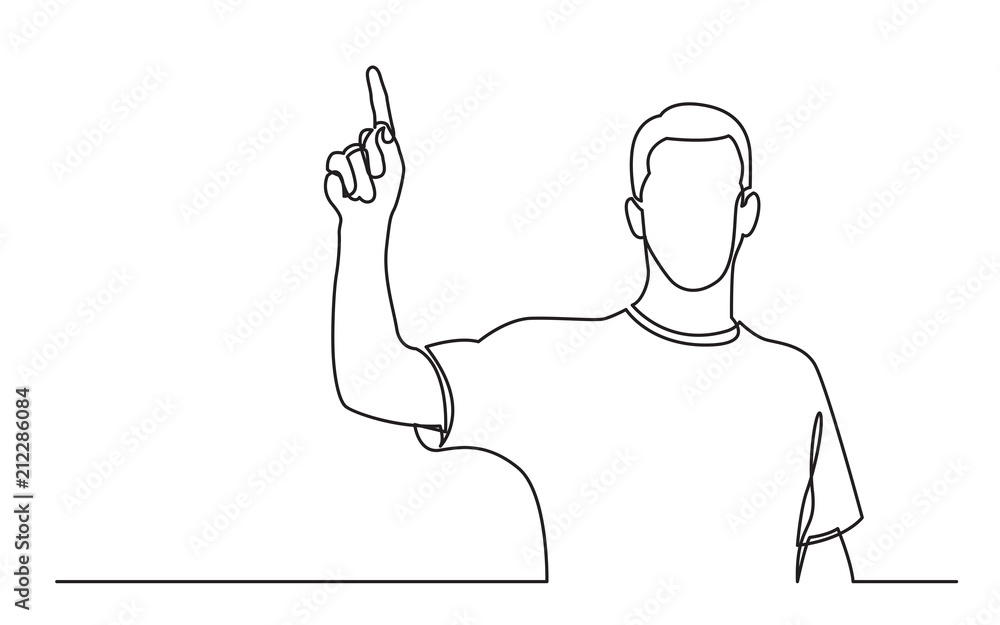 Poster continuous line drawing of standing man pointing finger