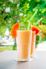 Watermon fruit and papaya juice smoothies in glass