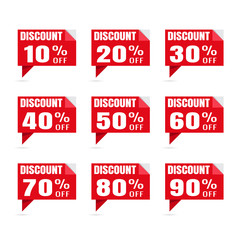 sale. Discount price tags. speech sticker label discount 10% 20% 30% 40% 50% 60% 70% 80% 90%. marketing Business. on white background
