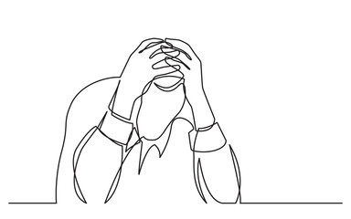 continuous line drawing of man in depression
