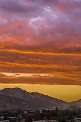 Sunset over Copiapo city, an amazing and colorful skyline