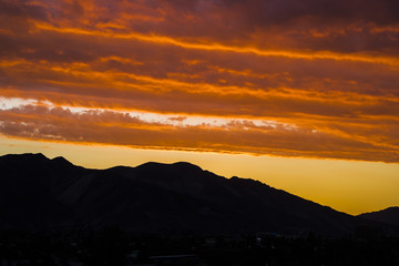 Sunset over Copiapo city, an amazing and colorful skyline