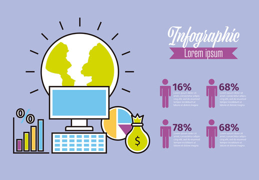 Purple Yellow Digital Data Global Business Infographic Template