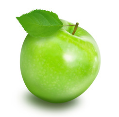Green fresh apple fruit on white background , healthy diet food concept
