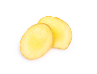 Fresh ginger root with sliced on white background for herb and medical product concept