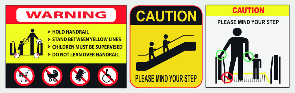 Set Of Escalator Or Elevator Sign. Easy To Modify