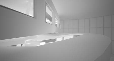 Abstract parametric white interior with neon lighting. 3D illustration and rendering.