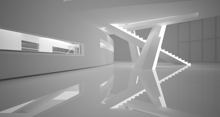 Abstract parametric white interior with neon lighting. 3D illustration and rendering.