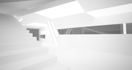 Abstract parametric white interior with neon lighting. 3D illustration and rendering.