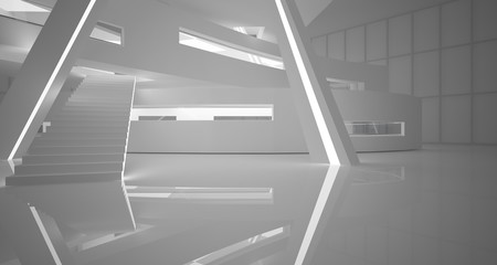 Abstract parametric white interior with neon lighting. 3D illustration and rendering.