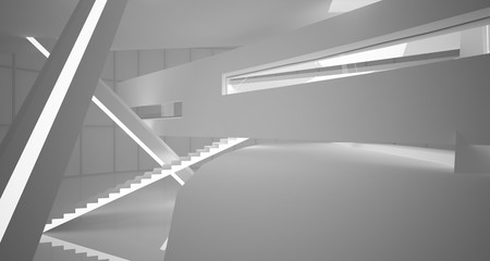 Obraz premium Abstract parametric white interior with neon lighting. 3D illustration and rendering.