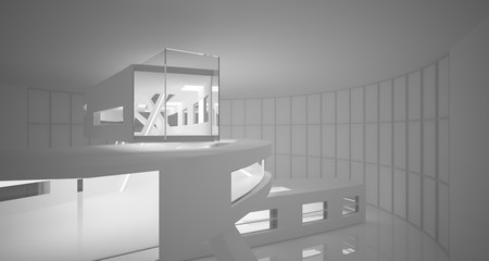 Abstract parametric white interior with neon lighting. 3D illustration and rendering.