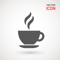 Coffee cup icon, Simple vector coffee icon. Vector illustration isolated on white. Silhouette simple. Logotype concept. Logo design template.