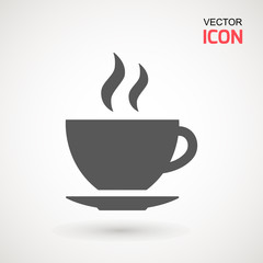 Coffee cup icon, Simple vector coffee icon. Vector illustration isolated on white. Silhouette simple. Logotype concept. Logo design template.