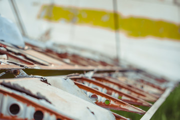 the old plane stands on the field